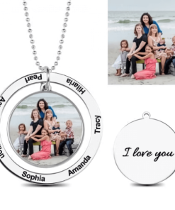 Collar personalizado con foto de círculo grabado en plata de ley