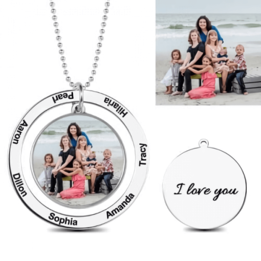 Collar personalizado con foto de círculo grabado en plata de ley