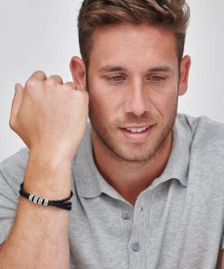 Personalisierte Sterling Silber Männer Braid Black Armband mit kleinen benutzerdefinierten Armbändern