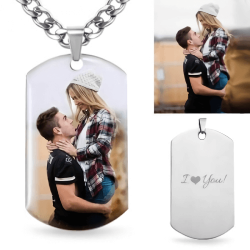 Collier photo en acier inoxydable gravé pour père