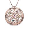 Collana Birthstone dell'albero genealogico con placcatura in oro rosa