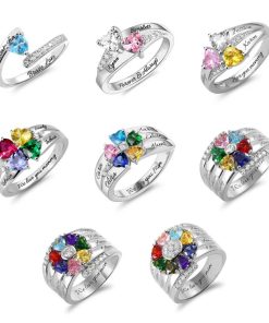 Anello personalizzato Birthstone cuore con argento incisione