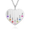 Heart Engraved Necklace with Custom Birthstone Family Gift Silver