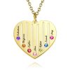 Collier gravé coeur avec cadeau de famille personnalisé Pierre de naissance plaqué or 14K