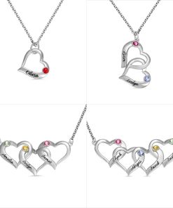 Collier coeurs entrelacés personnalisé avec pierre de naissance