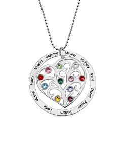 Collar personalizado con piedra natal de árbol genealógico en plata