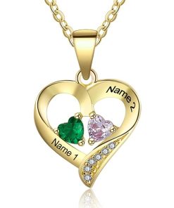 Collana con ciondolo per coppia in argento sterling personalizzato con pietra del parto simulata