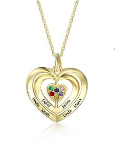 Engraved & Birthstone Personalized Necklace Love Family