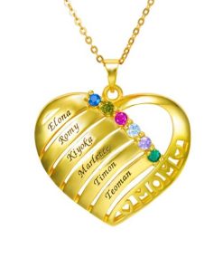 Collar de piedra natal de la familia con colgante de corazón grabado