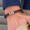 Bracciale in pelle da uomo in argento sterling personalizzato