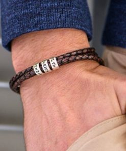 Personalisiertes Herren-Lederarmband aus Sterlingsilber