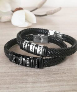 personalised Silver leather bracelet