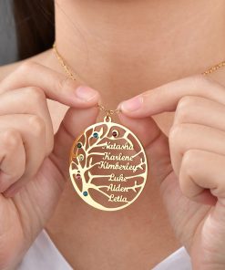 Collar personalizado con nombre de árbol genealógico Collar con piedra natal