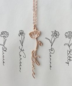 Collar con nombre personalizado con flor de nacimiento