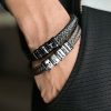 Personalized sterling silver men‘s leather black bracelet