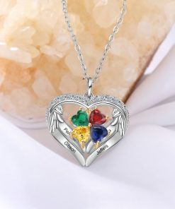 Collar personalizado con piedra de nacimiento de corazón de plata esterlina