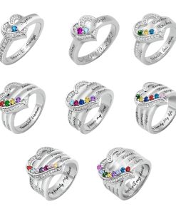 Personalized Heart Birthstone Sterling Silver Ring