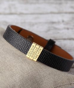 Pulsera personalizada de cuero para papá en plata de primera ley.