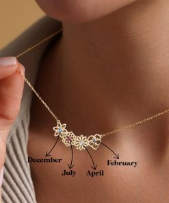 Personalized Birth Flower Necklace in 925 Sterling Silver