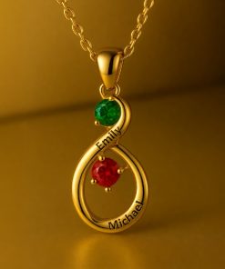 Up-and-Down Attachment Engraved Birthstone Necklace