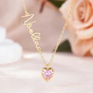 Collar con colgante de piedra natal de corazón personalizado con nombre Joyería delicada